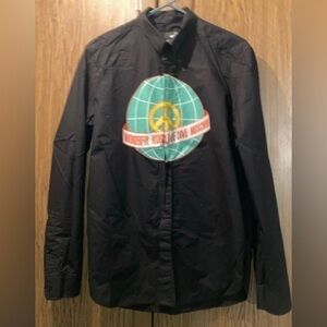 Love Moschino Black Casual Button Down Shirt with Colorful Graphic Design